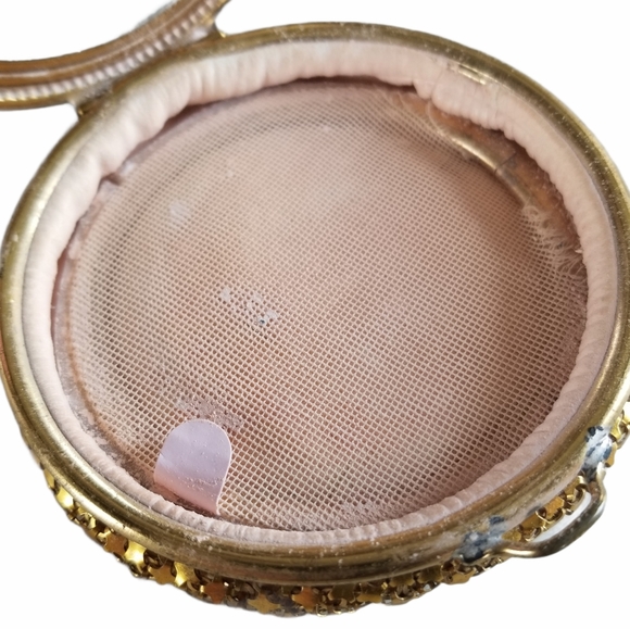 Vintage Antique Art Deco 1920s Leather Gold Tone Metal Mesh Mirrored Compact - Picture 8 of 13